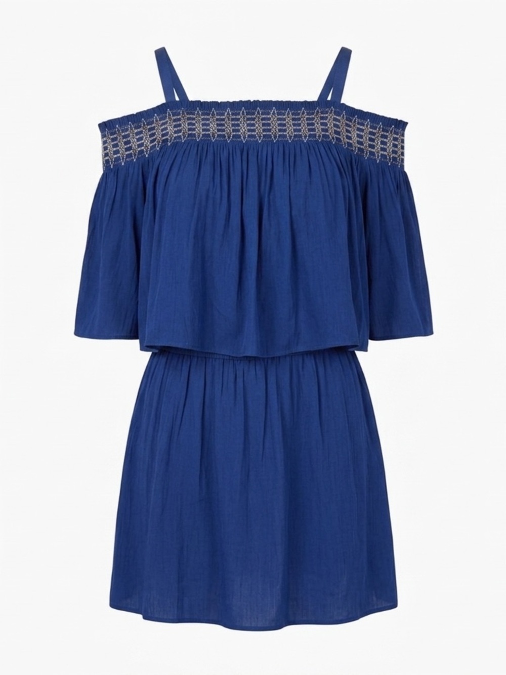 Ramy Brook Smocked Off Shoulder Mini Dress Blue Boho Resort XXS